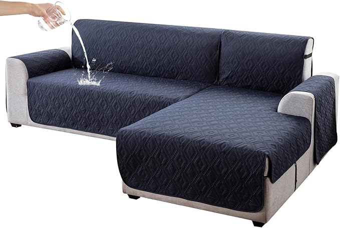 Genina Sectional Couch Covers for Dogs L Shaped Sofa Covers Chaise Lounge Cover Reversible Couch Covers for Sectional Sofa L Shape Furniture Protectors Cover for Pets, Kids (Navy Blue, Sofa Large)