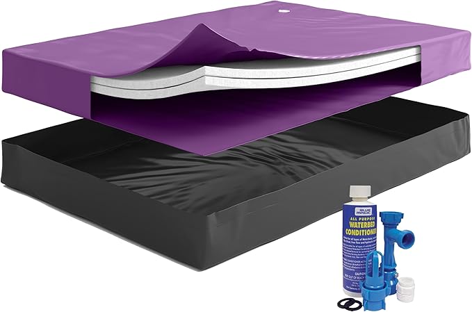 SEMI-WAVELESS 60%, Super Single Size, Waterbed Hardside Mattress Bundle, Includes Fill & Drain Kit, 8oz. Water Conditioner and Stand-Up Liner, Heavy Duty Vinyl, 48"W x 84"L x 9"H Frame NOT Included