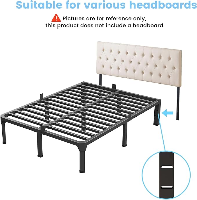 Superay King Bed Frame with Mattress Slide Stopper, 14 Inch Metal Platform Bed Frame, Heavy Duty Tall Bed Frame No Box Spring Needed with Large Storage Space, Easy Assembly, Noise Free