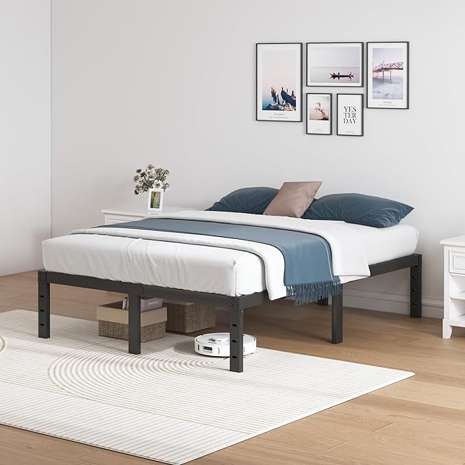 SHLAND King Size Bed Frame, 14 Inch Heavy Duty Metal Platform Bed Frame No Box Spring Needed, Mattress Foundation, Storage Space, No Noise, Easy Assembly