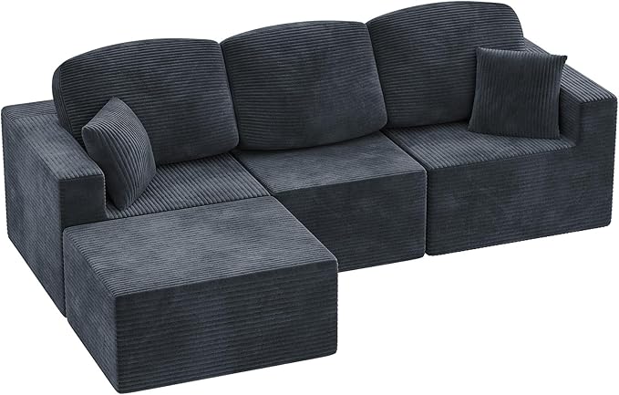 YESHOMY 98.4" Boneless Couches for Living Room, Comfy Modular Sectional Couch, Cloud Couch with Deep Seat, L-Shaped Sofa with Ottoman, Black