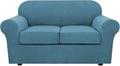 H.VERSAILTEX 3PC Stretch Sofa Covers for Loveseat - Base & 2 Seat Cushions, Thicker Jacquard Fabric (Medium, Storm Blue)