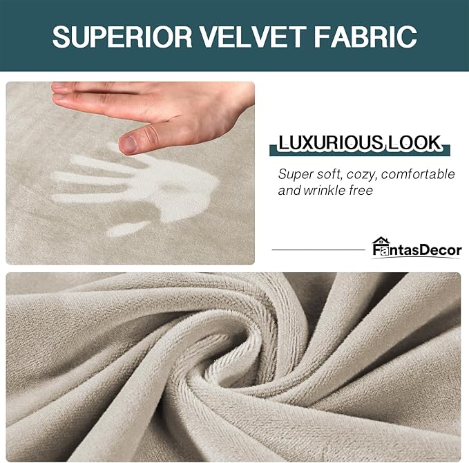 FantasDecor 4 Piece Sofa Velvet Couch Covers for 3 Cushion Stretch Slipcover with Individual Seat Cushion Elastic Furniture Protector for Pets, Machine Washable (Large Sofa, French Oak)