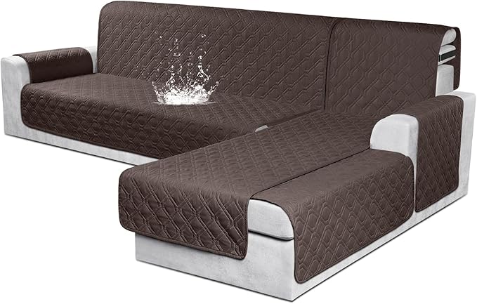 VANSOFY Sectional Couch Covers 100% Waterproof L Shaped Sofa Slipcover 3pcs Reversible Chaise Lounge Cover for Sectional Sofa Furniture Protector Cover for Pets Cat Dog(Large, Chocolate)