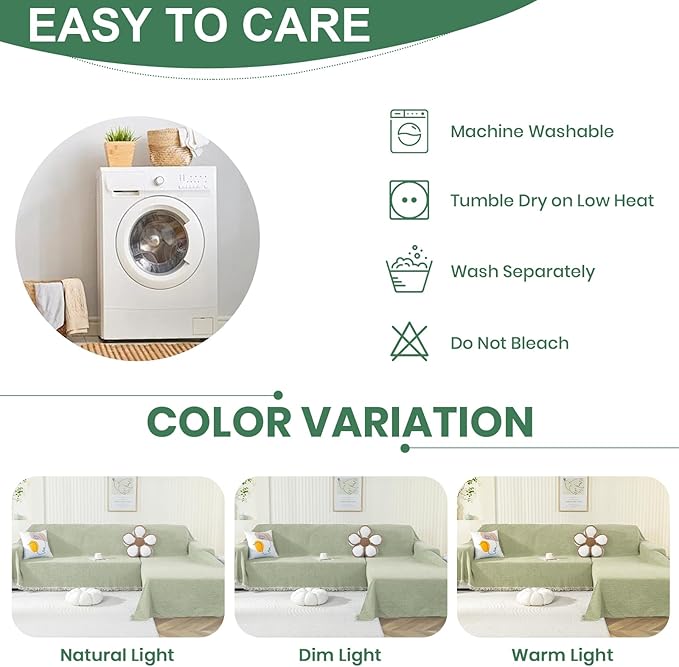 OstepDecor Sectional Couch Covers 2 Pieces, L Shaped Sofa Cover, Chenille Couch Cover for Dogs Washable, Couch Cover Blanket, Sofa Slipcover for 2-3 Cushion Couch (71"x102"+71"x118", Sage Green)