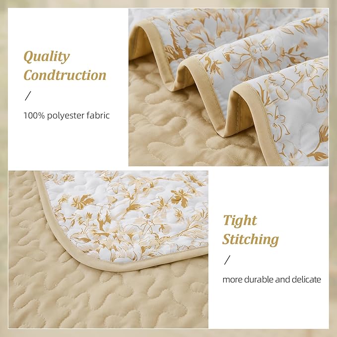 WONGS BEDDING Quilt Queen Size, Orange Quilt Bedding Set with 2 Pillowcases, Botanical Quilt for Queen Bed, Soft Microfiber Lightweight Coverlet Bedspread for All Season (96"×90", 3 Pieces)