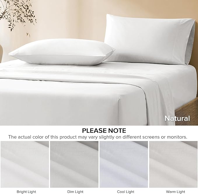 Comfort Spaces 100% Cotton Sheet Set Breathable, Lightweight, Soft with 14" Elastic Pocket Fits up to 16" Mattress, All Season Cozy Bedding, Matching Pillow Case, Queen White 4 Piece