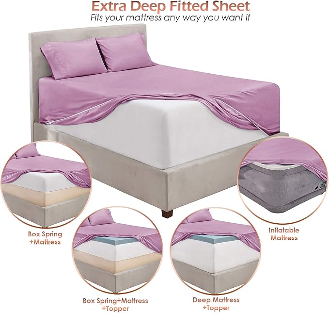 Hearth & Harbor Extra Deep Pocket Sheets - Fits Mattress 18-24 Inches Deep - Extra Deep Pocket Twin Sheets Sets - 4 Piece Twin Size - Lavender Dream