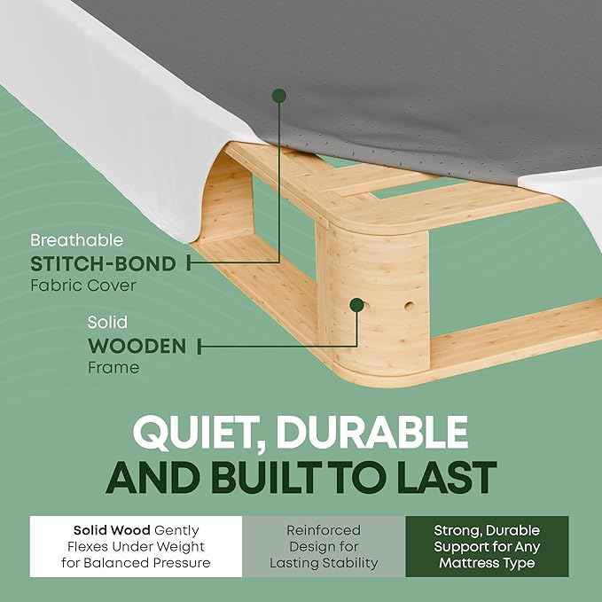 Greaton, 10” Twin Box Spring Only for Twin Size Bed – Amish-Made in The USA – Solid Wood Mattress Foundation with Stable & Quiet Support – Flat-Packed & Easy Assembly – White