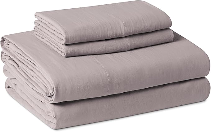 Amazon Basics Full Bed Sheet, 4-Piece Bedding Set, Double Brushed Microfiber, Ultra Soft, Easy Care, Purple