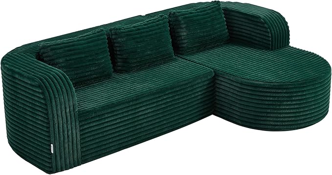 Hobestluk 96" Cloud Sectional Couch Modern Boneless Couch 3 Seater with Oversized Chaise L Shaped Modular Sofa Couches for Living Room Apartment No Assembly Required (Stripe Green,Right Facing Chaise)