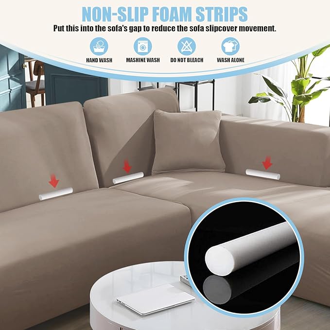 KinCam Sectional Couch Covers L Shape Sofa Covers Super Stretch 2pcs Sofa Slipcovers for 3 + 3 Seaters Sectional Chaise Slipcover with 2pcs Pillow Covers for Pets Kids, Taupe