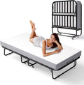 Decofy Folding Bed with Memory Foam Mattress, Portable Rollaway Guest Beds on Wheels, 75"x38" Twin Size Space-Saving Cot-Size Bed for Adults with Easy Assembly Metal Frame (White)