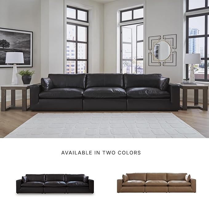 Signature Design by Ashley Emilia Straight Contemporary Leather Match 3-Piece Sectional Sofa with Removable Cushion, Black