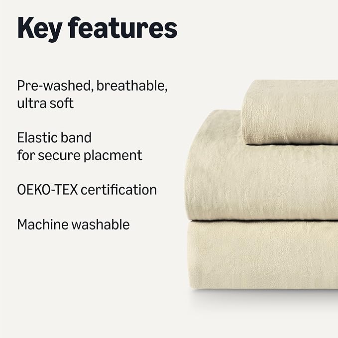 Amazon Basics Twin XL Bed Sheet, 3-Piece Bedding Set, Double Brushed Microfiber, Ultra Soft, Easy Care, Beige