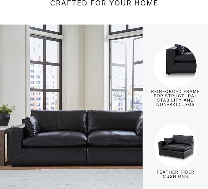 Signature Design by Ashley Emilia Straight Contemporary Leather Match 2-Piece Sectional Loveseat with Removable Cushion, Black