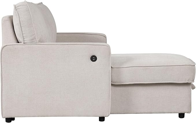 LUMISOL 89" Convertible Sleeper Sofa Bed, Modern L-Shaped Sectional Couch Bed with Convertible Chaise, Chenille Pull Out Sofa with Cup Holders & Charging Station for Living Room, Beige