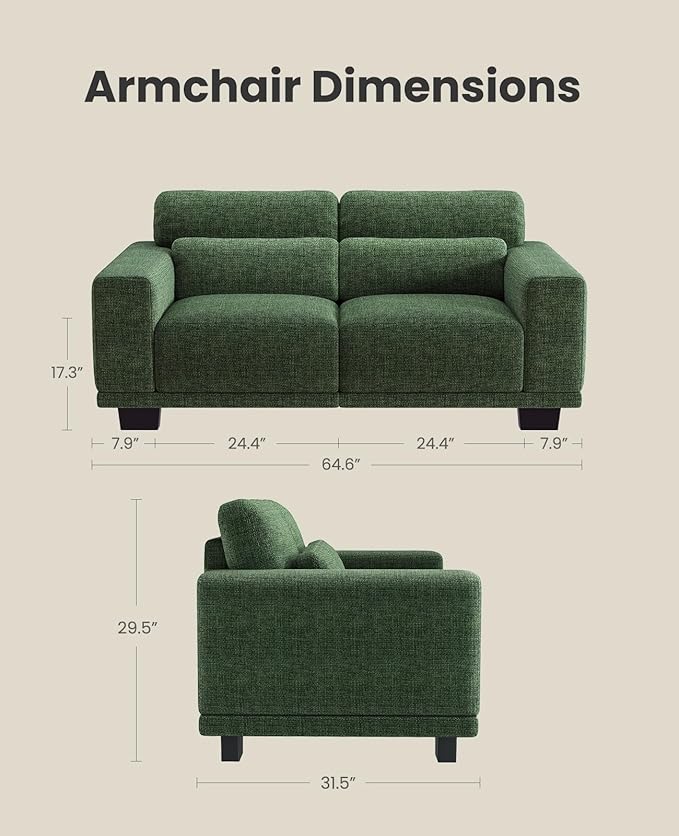 Amada 65" Loveseat Sofa, 2 Seater Couch Sofa for Living Room, Modern Sofa with Wide Armrests & Deep Seats, Comfy Couch with Removable Washable Covers & Linen Fabric, Easy Assembly