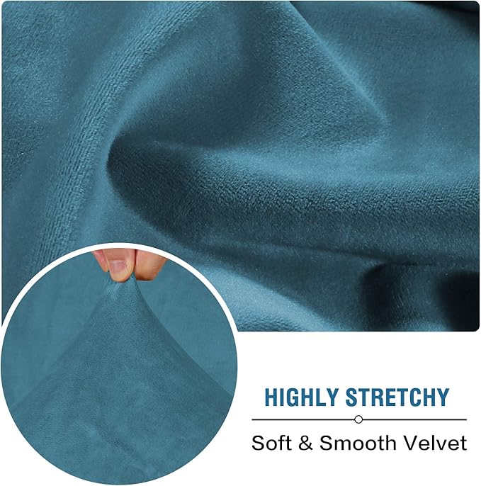 H.VERSAILTEX Velvet Stretch Couch Cushion Cover Plush Cushion Slipcover for Chair Loveseat Sofa Cushion Furniture Protector Seat Cushion Sofa Cover (3 Piece Sofa Cushion Covers, Peacock Blue)