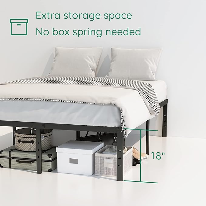 DiaOutro 18 Inch California King Bed Frames Heavy Duty Metal Platform No Box Spring Needed, Maximum Storage, Easy to Assembly, Noise Free, Black