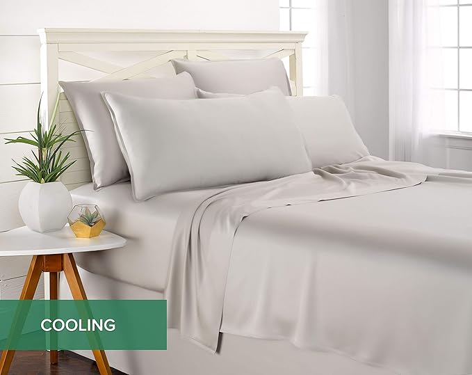 Pure Bamboo Twin XL Sheets, Genuine 100% Organic Viscose Derived from Bamboo Bed Sheet Set, Luxuriously Soft & Cooling, Double Stitching, 2 Year Quality Promise (Twin XL, Silver Pearl)