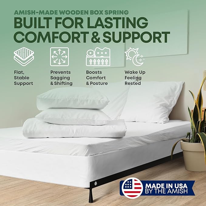 Greaton, 8” Full Size Box Spring Only for Full Size Bed – Amish-Made in The USA – Solid Wood Mattress Foundation with Stable & Quiet Support – Flat-Packed & Easy Assembly – White