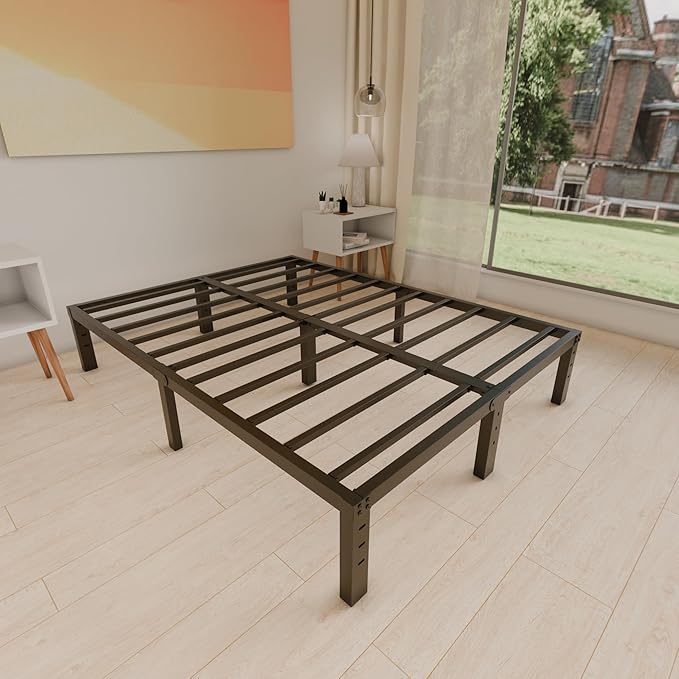 12 Inch King Size Bed Frame - No Box Spring Needed Heavy Duty Metal Platform Mattress Foundation with Steel Slats, Non-Slip Noise Free Easy Assembly Black Bedframes