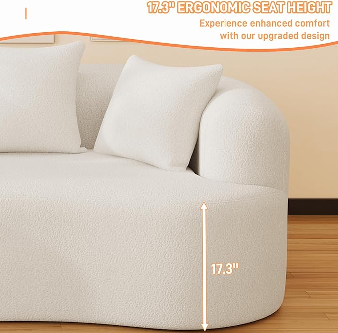 69" Curved Loveseat Sofa for Living Room, Modern Chenille Love Seat Cloud Couch, Luxury Plush Extra Deep Oversized Sofa for Small Spaces, Bedroom, Apartment‌, No Assembly Required, Cream White