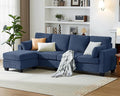 CHIC HOUSE Modular Sectional Sofa with Storage Ottomans, Corduroy Cloud Couch for Small Spaces & Apartments, Reconfigurable L/U Shaped Convertible Corner Sofa (5 Seater Sectional,Blue