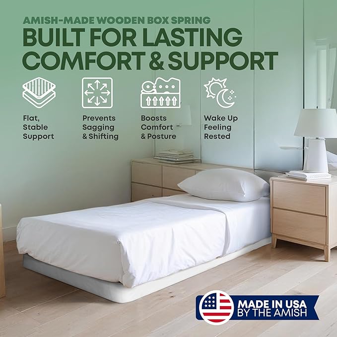 Greaton, 2.5” Twin XL Box Spring for Twin XL Size Bed – Amish-Made in the USA – Solid Wood Mattress Foundation with Stable & Quiet Support – Flat-Packed & Easy Assembly – White
