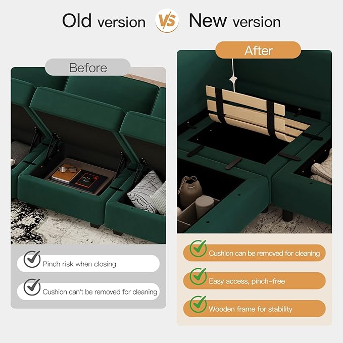 Belffin Modular Sectional Sofa with Ottomans Velvet Reversible Sleeper Sectional Sofa with Chaise Modular Sleeper Sofa Bed with Storage Seat Green