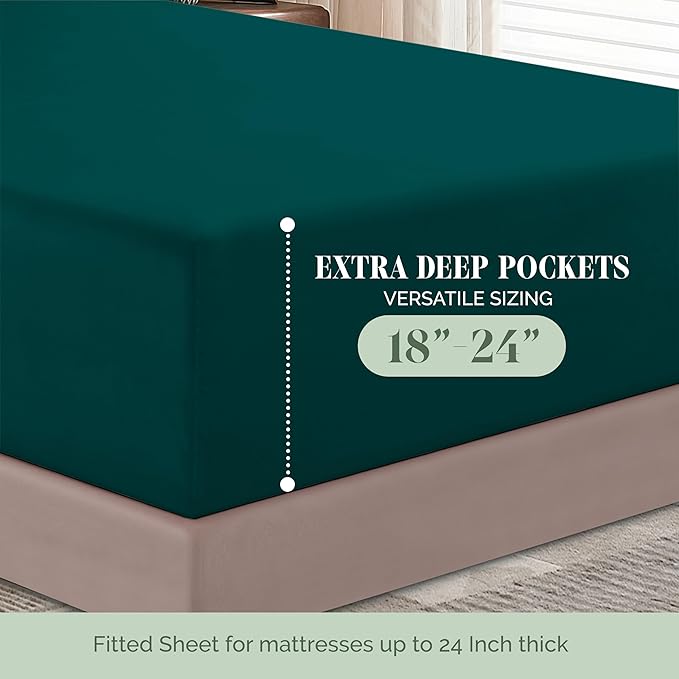 Elegant Comfort 1500 Premium Hotel Quality 18-24 Inches Deep - Extra Deep Pocket Single Fitted Sheet for High Mattress, Luxury and Softest, Smart Pocket - Wrinkle Free, Full, Marine Teal