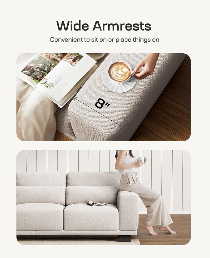 Marsail 40" Sofa Couch, 1-Seater Couches with Wide Armrests & Deep Cushions, Modern Linen Fabric Sofas for Living Room, Comfy Upholstered Couch with Removable Washable Covers, Cream White