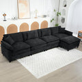 Oversized Modular Sectional Sofa, 146.5 Inch L Shaped Cloud Couch Set, 4-Seat Comfy Convertible Sofa with 1 Movable Ottoman, DIY Combination Sleeper Couch for Living Room(Chenille, Black)