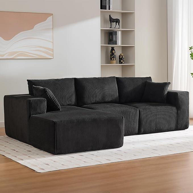 Sectional Cloud Boneless Couch 108" Modern Comfy L-Shape No Assembly Required Convertible Compression Sleeper Modular Sofa with Corduroy Fabric Deep Seat Loveseat + Chaise for Living Room