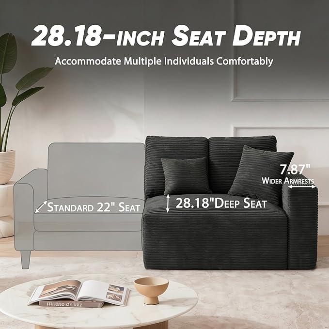 Homall Sectional Couches for Living Room, Modern Boneless Couch with Deep Seat, Upholstered Cloud Sofa, No Assembly Required (Black, Four-Seater Sofa)