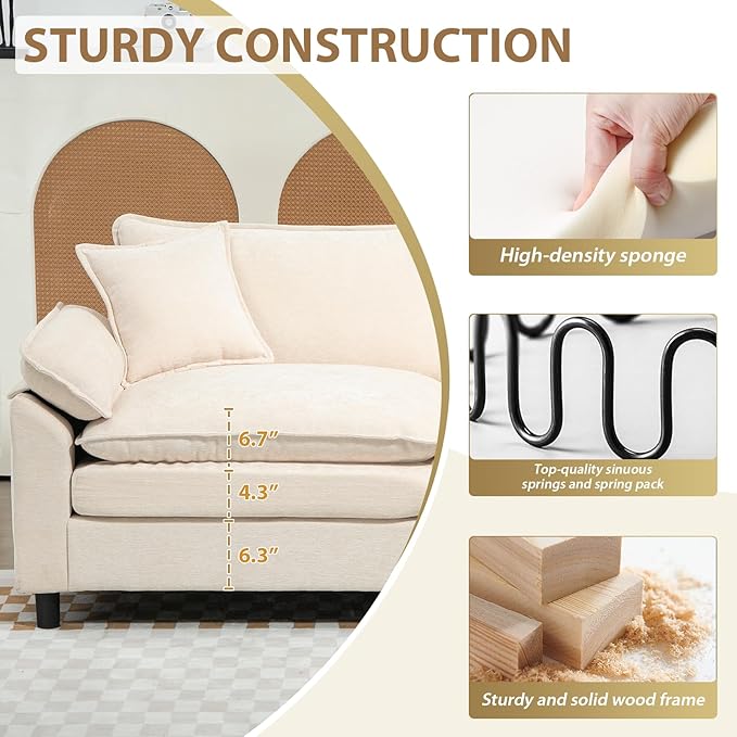 Oversized Modular Sectional Sofa, 146.5 Inch U Shaped Cloud Couch Set, 4-Seat Comfy Convertible Sofa with 2 Movable Ottoman, DIY Combination Sleeper Couch for Living Room(Chenille, Beige)