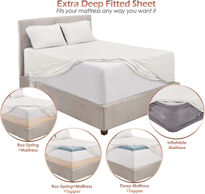 Hearth & Harbor Extra Deep Pocket Sheets - Fits Mattress 18-24 Inches Deep - Extra Deep Pocket California King Size - 6 Piece Cal King Sheets - Cal King, White