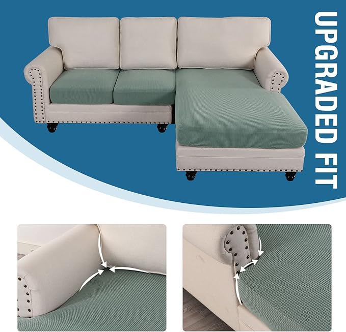 H.VERSAILTEX Sectional Couch Covers 3 Pieces Sofa Seat Cushion Covers L Shape Separate Cushion Couch Chaise Cover for Both Left/Right Sectional Couch (Seat Only: 1 Chaise + 2 Sofa, Sage)
