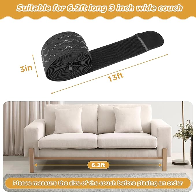 Under Couch Blocker 3 in x 13 ft, Adjustable Elastic Sofa Blocker to Prevent Kids and Pets Toys, Strap Barrier Gap Bumper Couch Guards for Bottom Standard Sofa, Bed, Furniture with Straight Legs