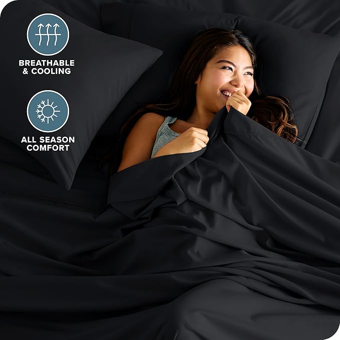 Bare Home Twin XL Sheet Set - 1800 Ultra-Soft Microfiber Twin Extra Long Bed Sheets - Double Brushed - Deep Pockets - Easy Fit - 3 Piece Set - Bedding Sheets & Pillowcases (Twin XL, Black)