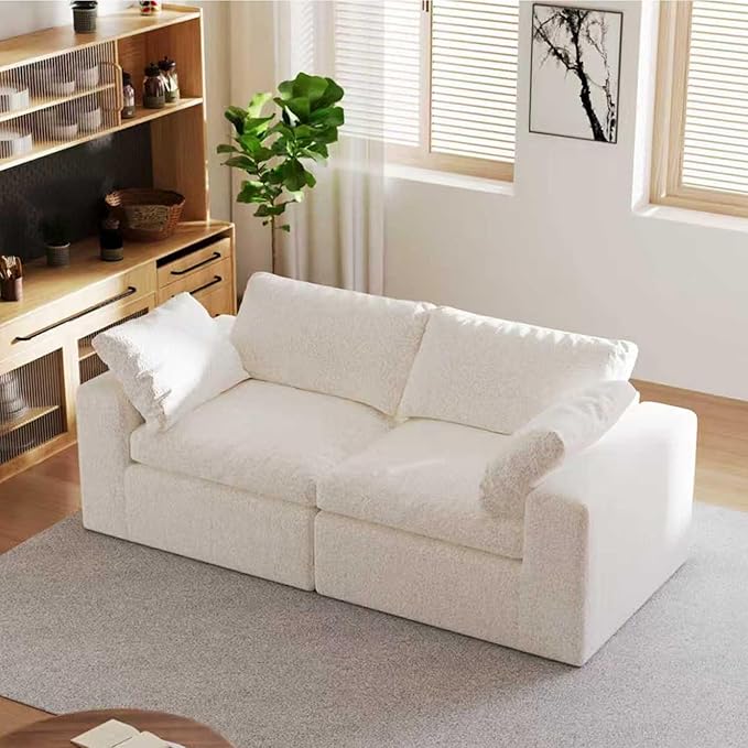 Loveseat Cloud Couch for Living Room, 2-Seater Boneless Couch Sofa with Washable Cushion Cover for Small Space, No Assembly Required, White (2-Seat)