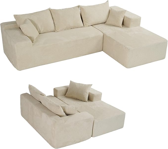 103” Cloud Sectional Couch with L-Shape Chaise,Modern Modular Sofa with Deep Seat, Upholstered Couches for Living Room Bedroom,No Assembly Required, Beige (Right Facing Chaise)