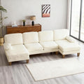 Karl home 111" Sectional Sofa U-Shaped 4-Seat Couch with Chaises Wood Grian Legs Chenille Fabric Upholstered for Living Room, Apartment, Office, Beige