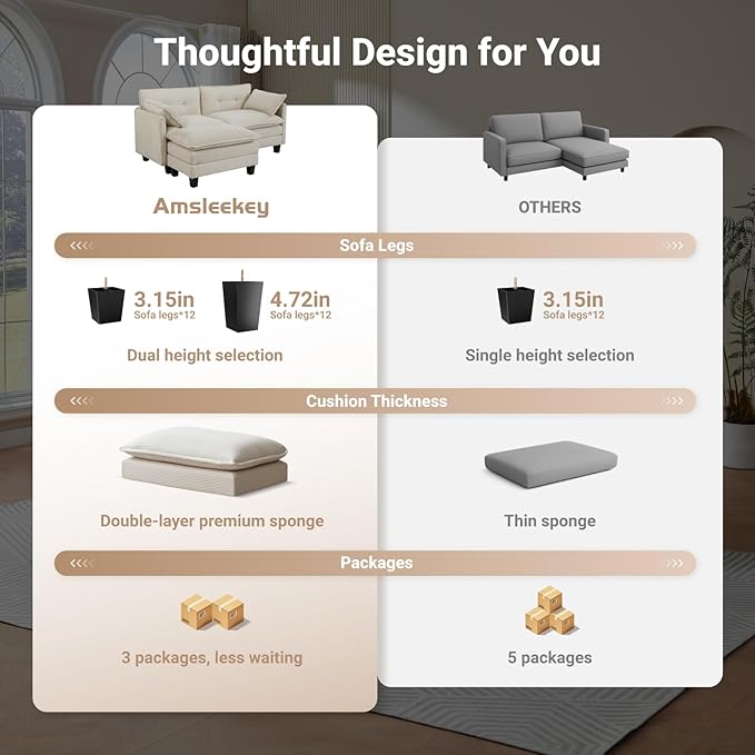 Modular Sectional Sofa, 76.5" L-Shaped Corduroy Comfy Sectional Couches for Living Room, 2-Seater Cloud Couches with 1 Movable Ottoman, Flexible Combination Modern Deep Seat Sofa (Beige)