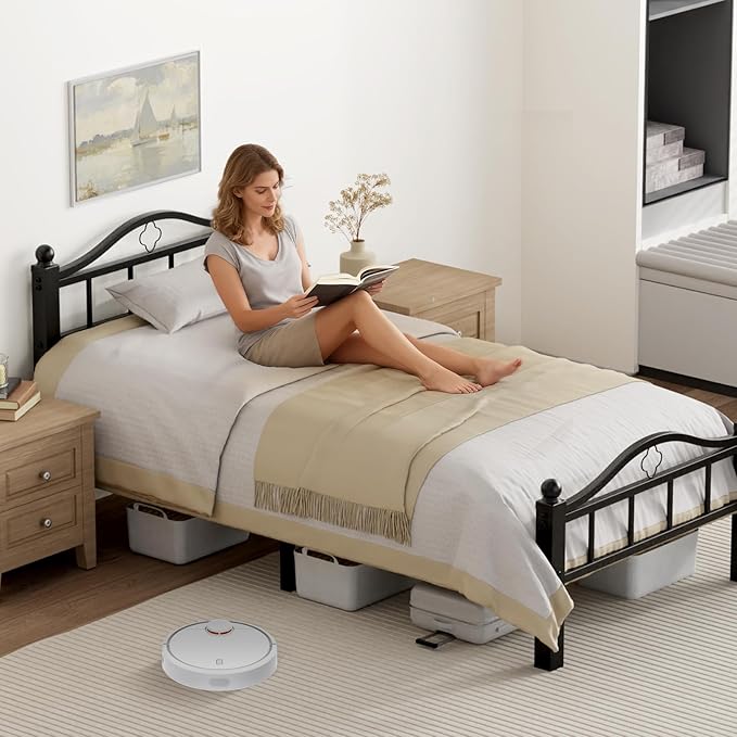 Metal Twin Bed Frames, 1500lb No Squeak Metal Platform with Headboard, 12" Underbed Storage, Tool-Free 30-Min Assembly No Box Spring Needed for Dorms/Apartments