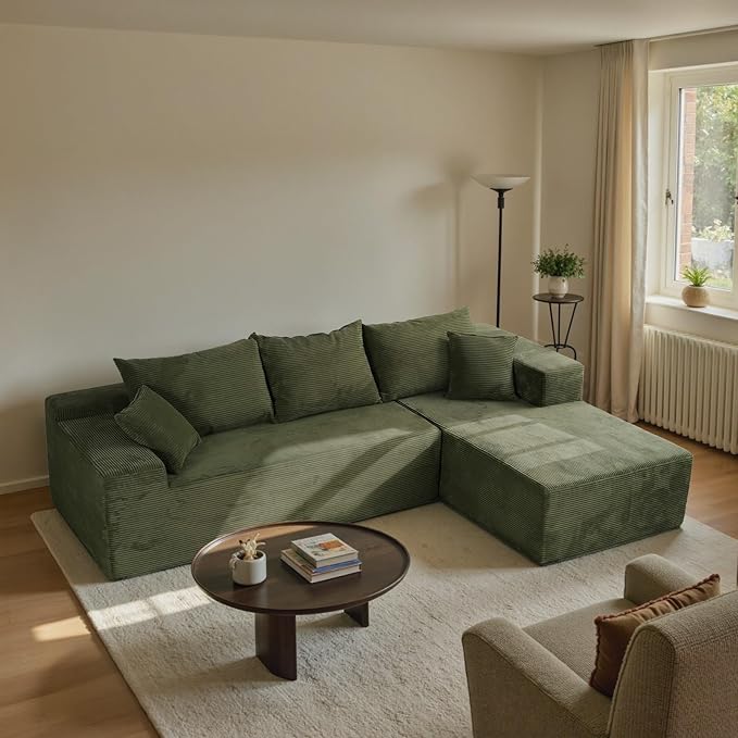 Green 103” Cloud Couch Sectional Sofa in Box with L-Shape Chaise,Modern Modular Couches Upholstered with Deep Seat for Living Room,No Assembly Required