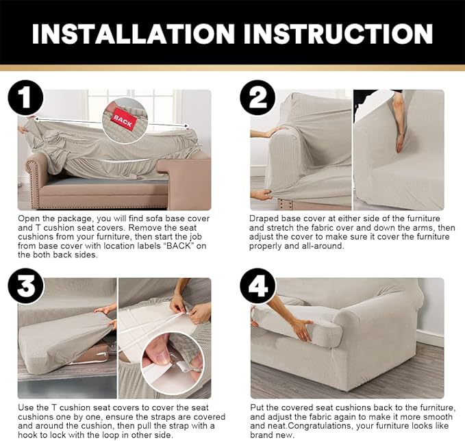 PrinceDeco T Cushion Sofa Slipcover 4 Pieces Sofa Covers for T Cushion Couch Soft Sofa Slip Covers Furniture Protector with 3 Individual T Shape Seat Covers (70"-88"), Island Fossi