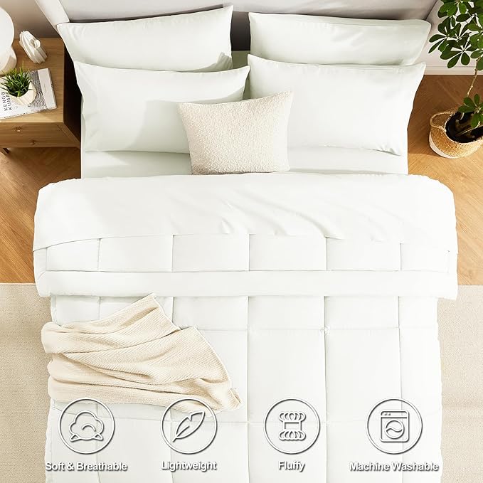 CozyLux Full Size Comforter Set Ivory, 7 Pieces Bed in a Bag, Ivory Comforter Full Size, Bedding Sets with All Season Quilted Comforter, Flat Sheet, Fitted Sheet, Pillowcases