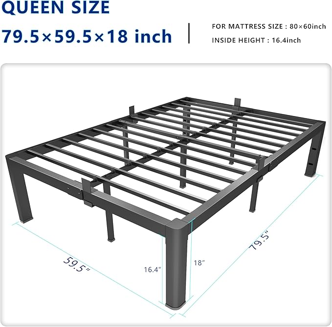 yookare 18 Inch Queen Metal Platform Bed Frame with Round Corner and Mattress Retainers, 3500lbs Heavy Duty Steel Slats Support, No Box Spring Needed, Easy Assembly, Noise Free